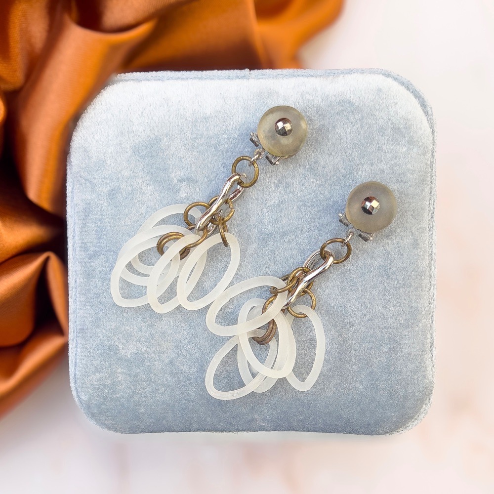 Art Deco 1920s French Frosted Glass Hoop Vintage Earrings